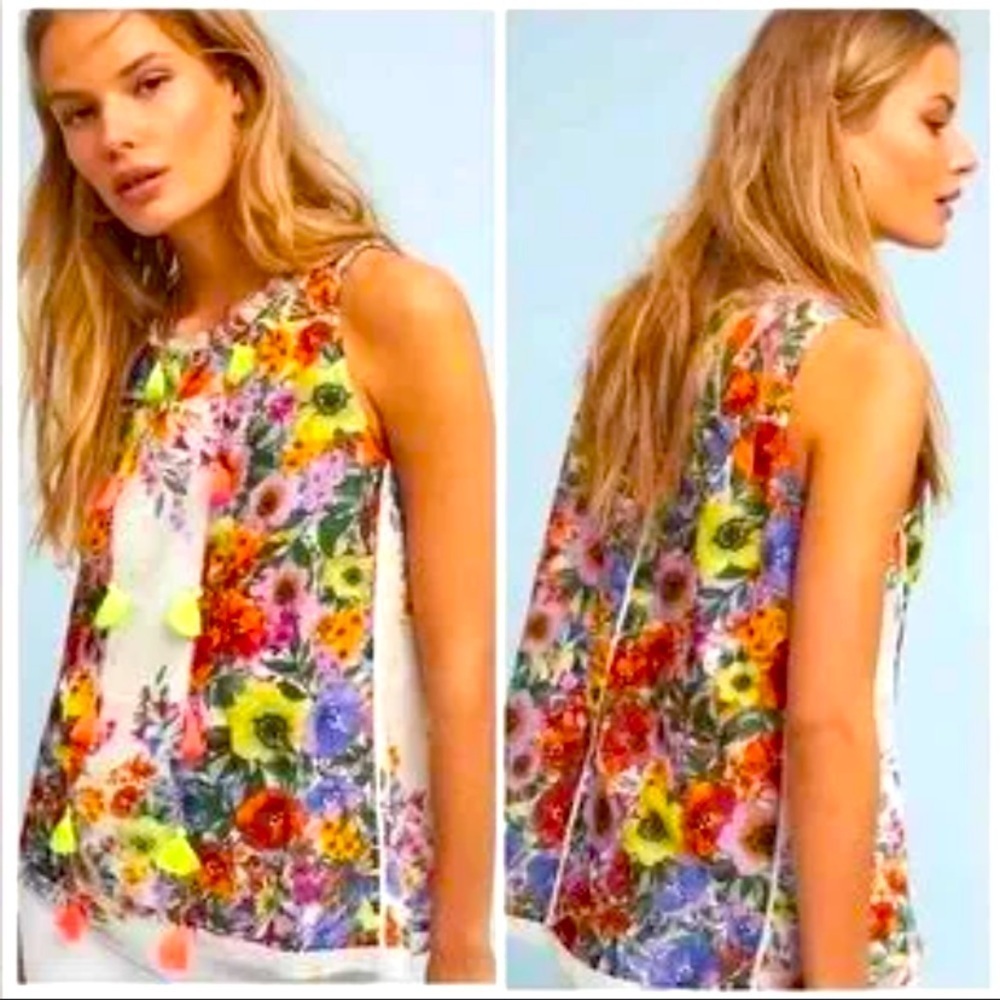 Floral Multicolor Sleeveless tassel floral colorful Nein blouse by raga fall top